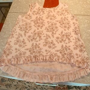 Bryn Walker Pink 100% Linen Floral Ruffle Long Tank Top Blouse sz L